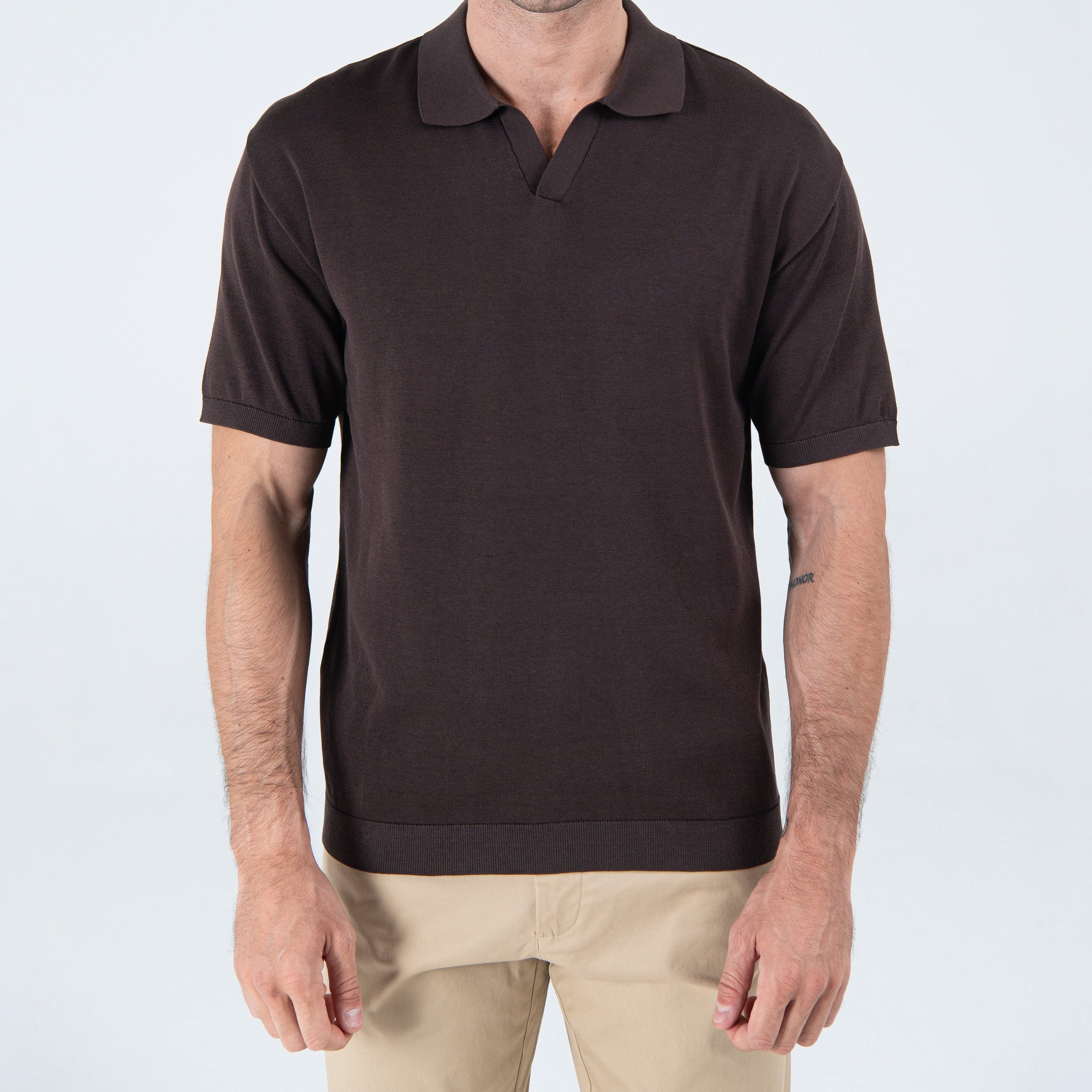 Buttonless Polo in Brown