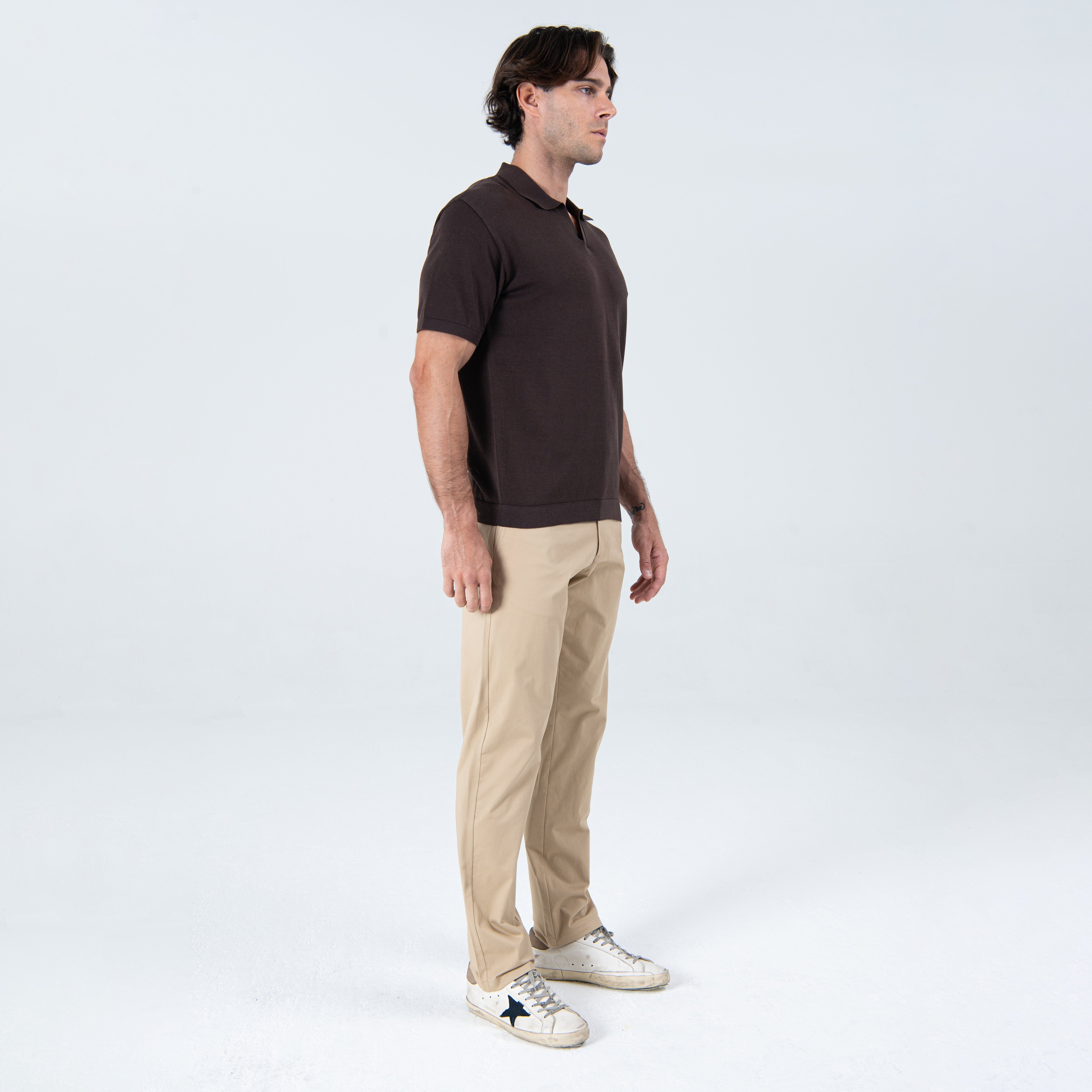 Buttonless Polo in Brown