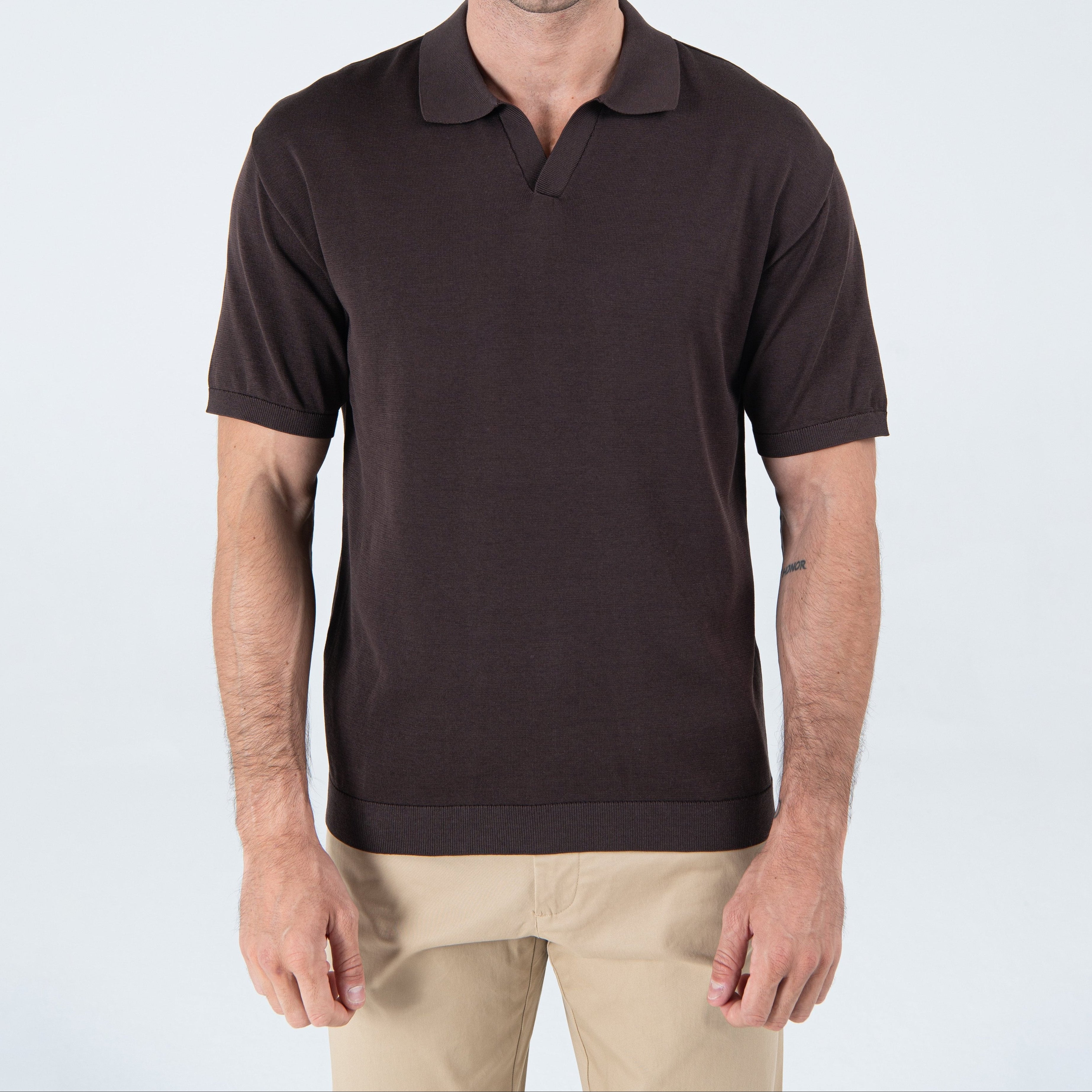 Buttonless Polo in Brown