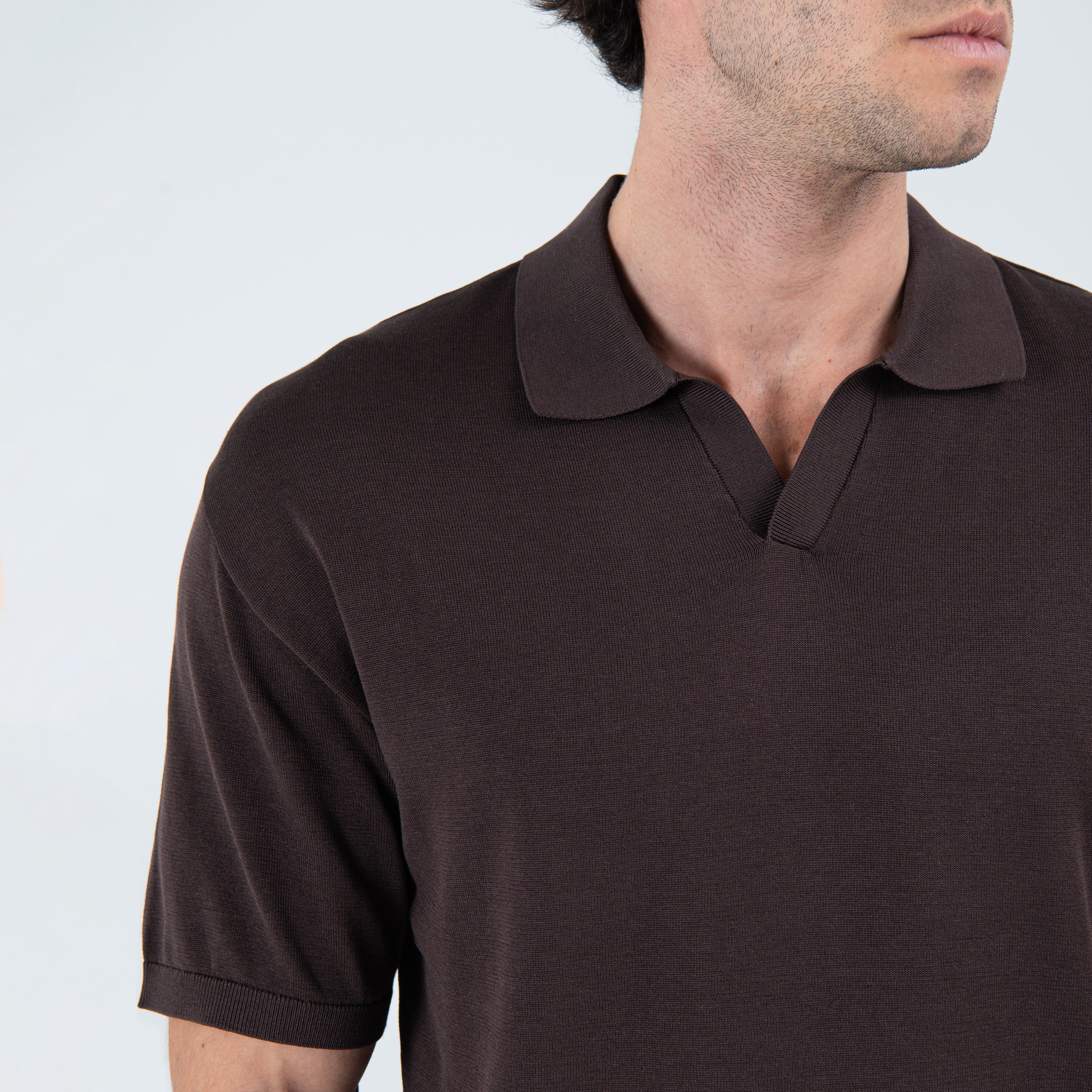 Buttonless Polo in Brown
