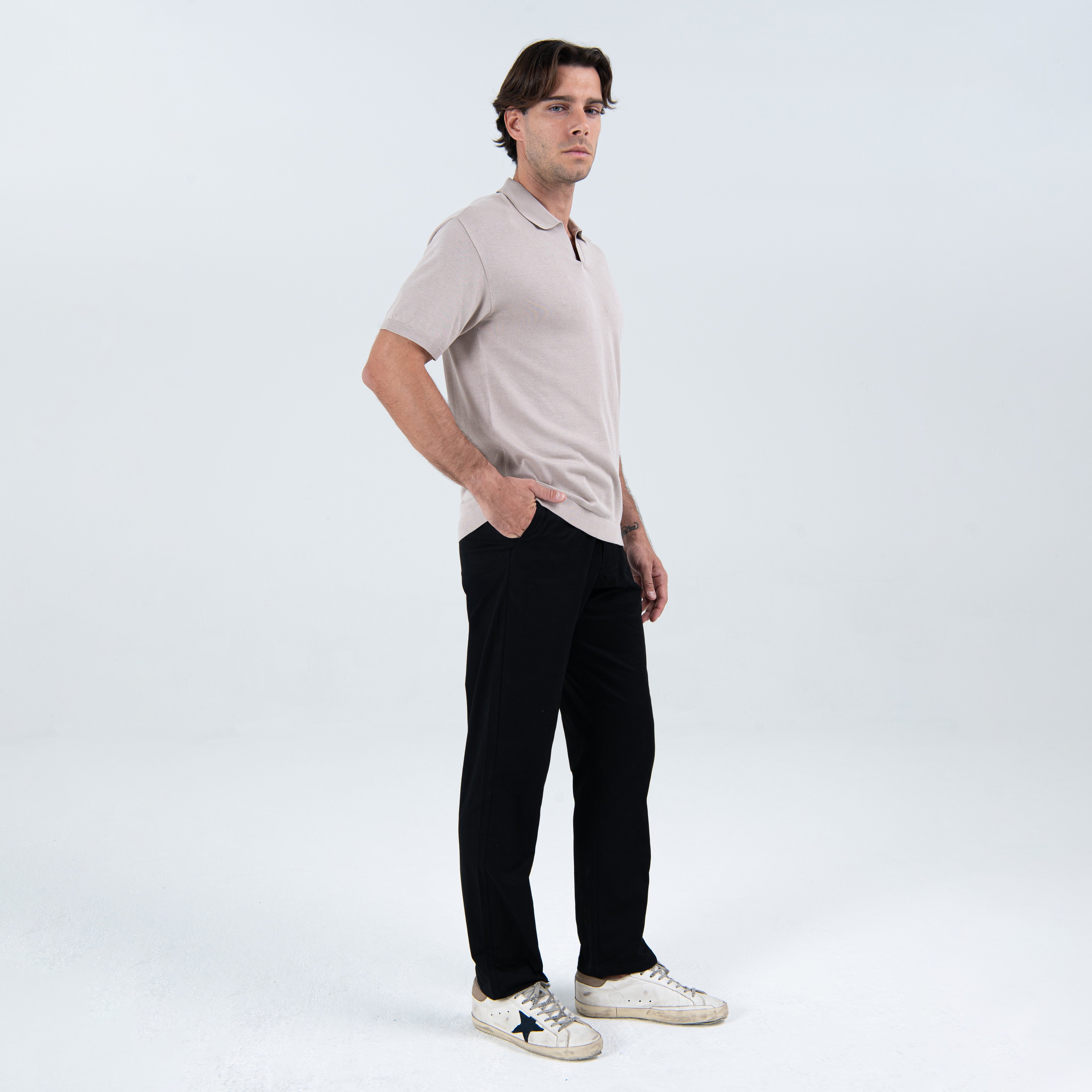 Buttonless Polo in Taupe