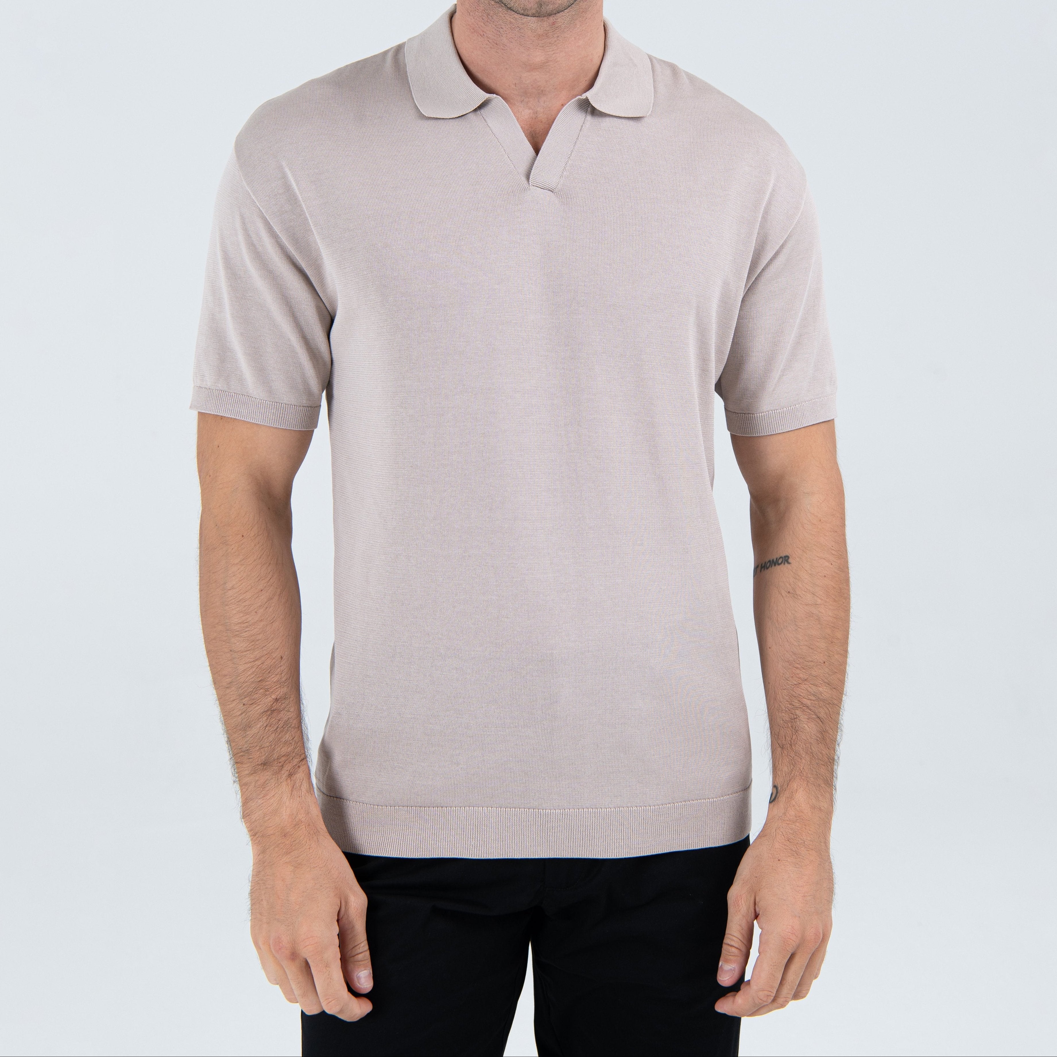 Buttonless Polo in Taupe